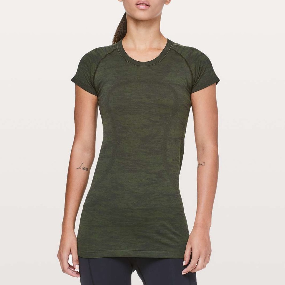 LULULEMON Swiftly Tech Short Sleeve Crew - W3AVBS - Dark Olive/Black - Sz 4